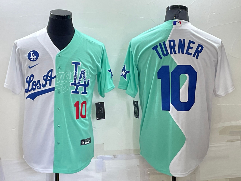 Men's Los Angeles Dodgers #10 Justin Turner 2022 All-Star White/Green Cool Base Stitched Baseball Jersey